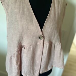 Sleeveless Peplum Linen top in Light Pink